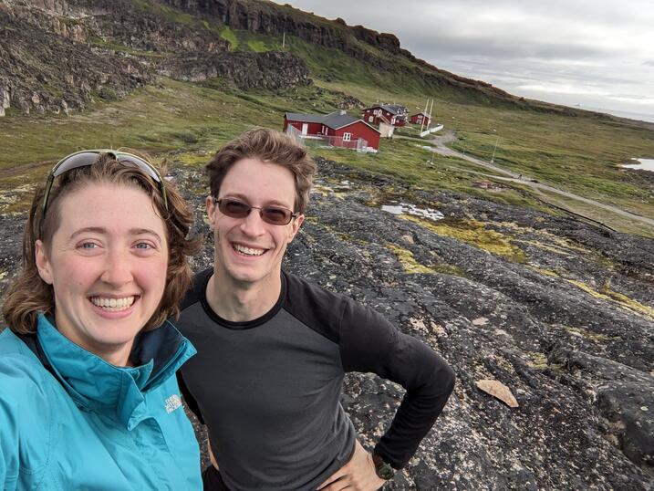 Hartig and climate scientist Roger Creel at the Disko Island research station in Greenland where she attended a two-week summer school in August 2023.