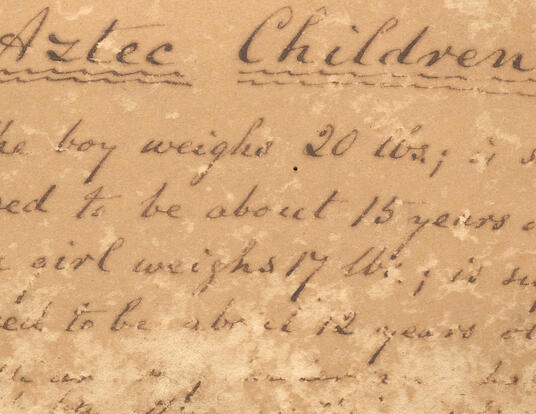 Inscription on the back of a daguerreotype showing "Aztec Children" performing duo, written by Charles Baker Adams.